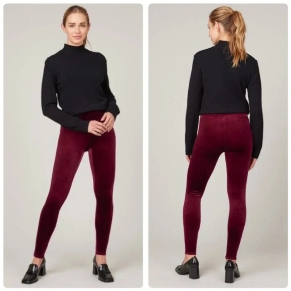 Spanx Velvet Leggings in Rich Burgundy Size Medium - Picture 4 of 12